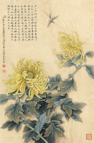 Chinese Gongbi Chrysanthemum Painting, Meticulous Yellow Chrysanthemum Painting, HD Print, Watercolor Flowers Painting, Large Vertical - Etsy UK